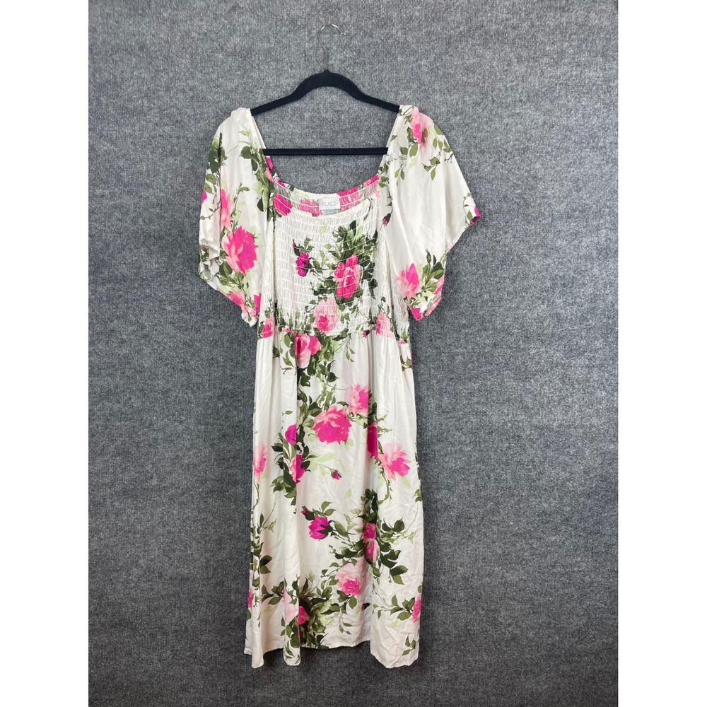 The Children's Place Floral Midi Dress Women XXL White Pink Excellent Smocked